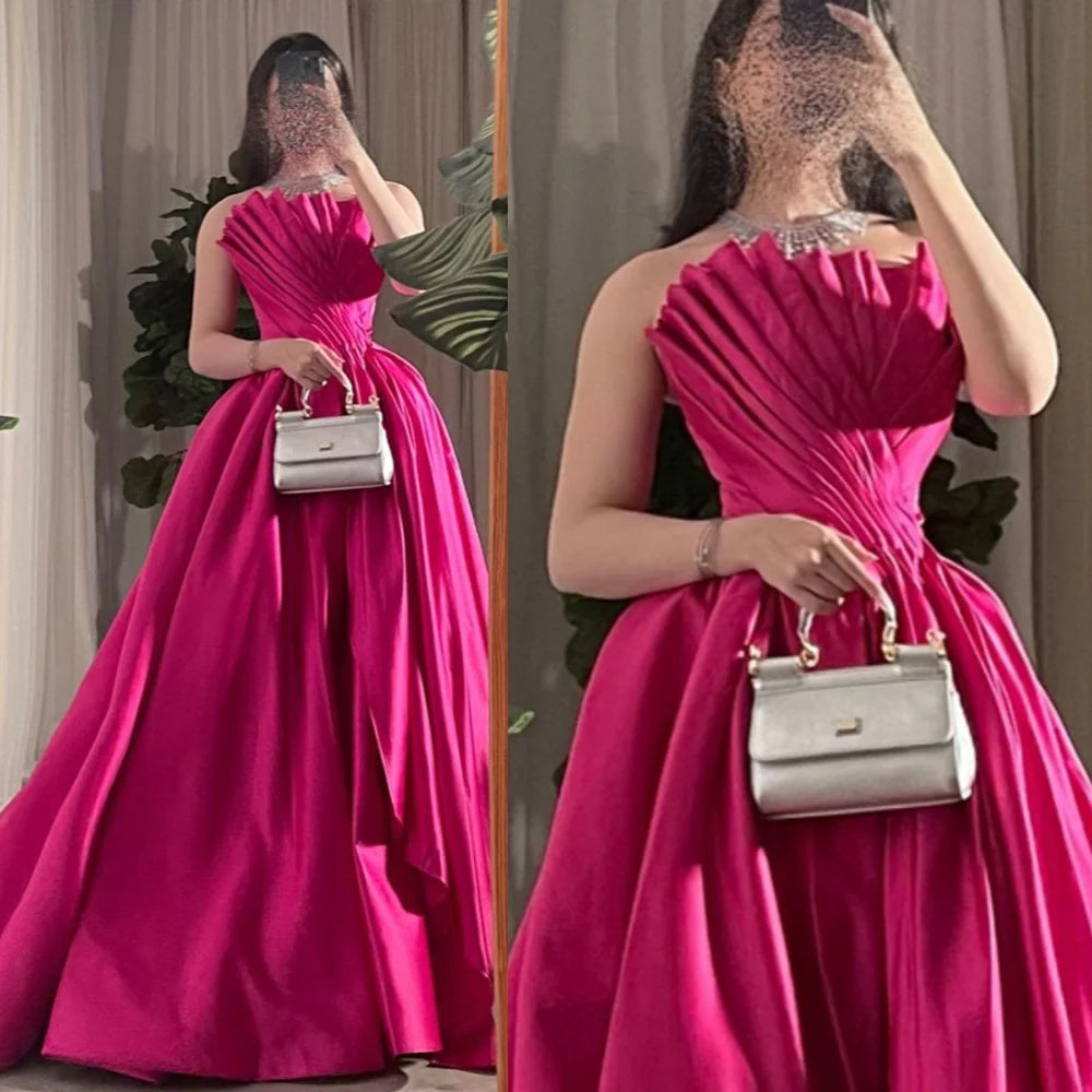 CustomizedProm Dresses Elegant Strapless Ball Gown Draped Shirred Open Back Taffeta Occasion Evening Vestidos De Ocasião Formal