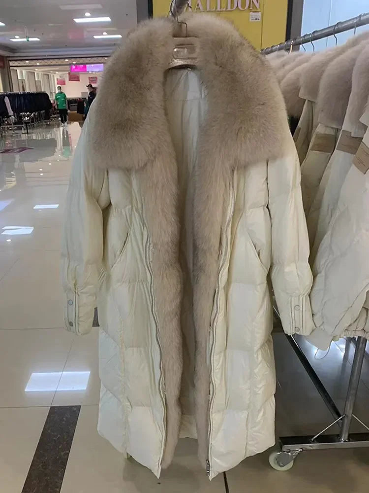 Hot Sales New Winter Long Goose Down Female Parka Fashion Thicken Warm Down Jacket with Large Real Fox Fur Collar Women Overcoat