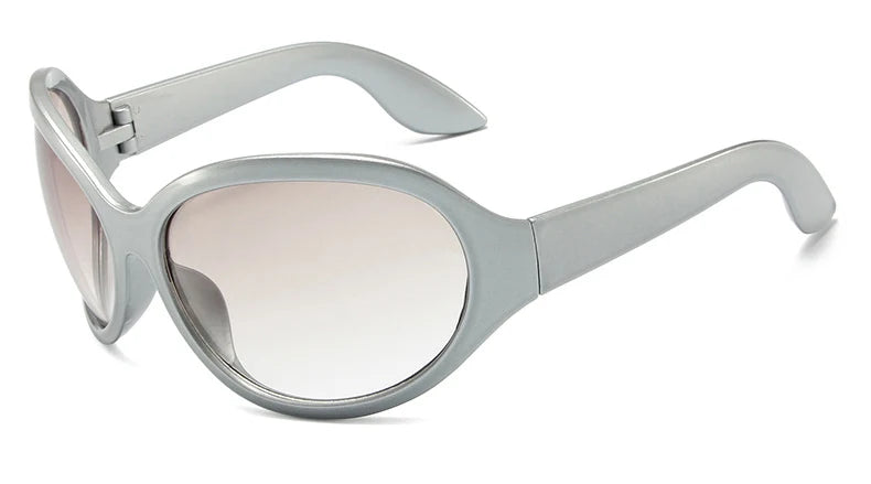 Oversized Y2K Sunglasses Wrap Around — Silver | KIMLUD