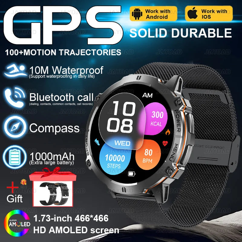 2025 NEW For XIAOMI Outdoor Military GPS Smartwatch Men 1.73"HD Screen Compass 1000MAH Heart Rate BT Call 10M Waterproof Watches