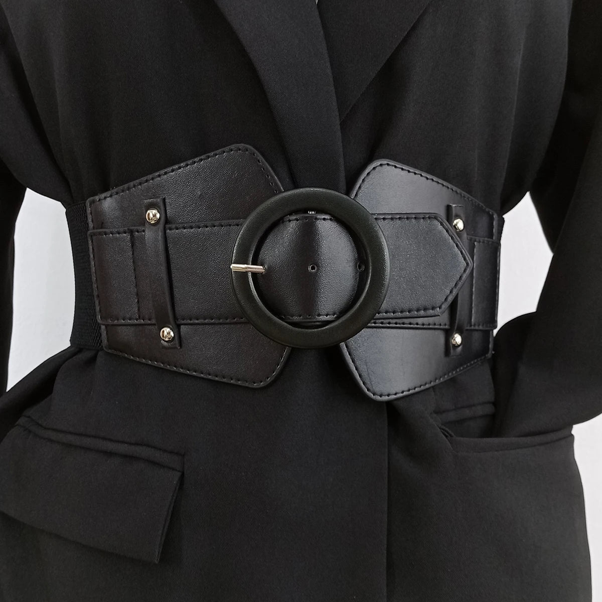 Corset Belt – Elastic Wide Cummerbund – PU Red | KIMLUD