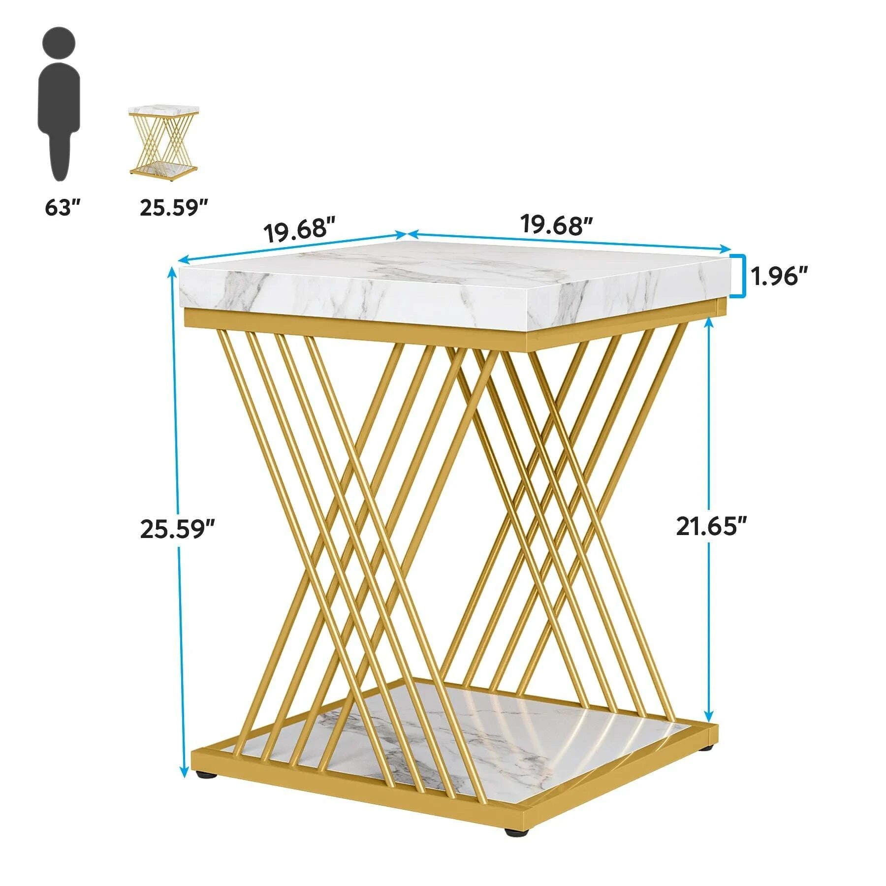 KIMLUD, Tribesigns Square Side Table White Gold Side Table Set of 2, 2-Tier End Table Modern Bedside Table Small Side Table, KIMLUD Womens Clothes