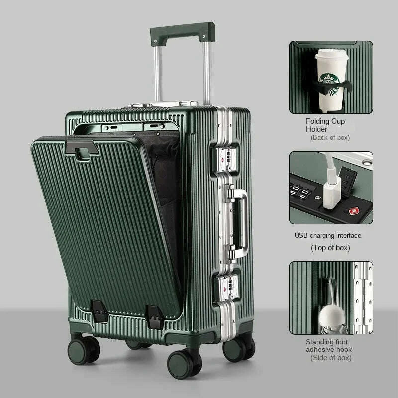 new-suitcase-front-opening-laptop-bag-aluminum-frame-luggage-with-usb-port-password-trolley-case-travel-suitcases-20-28-inchkimlud-womens-fashion-34613309