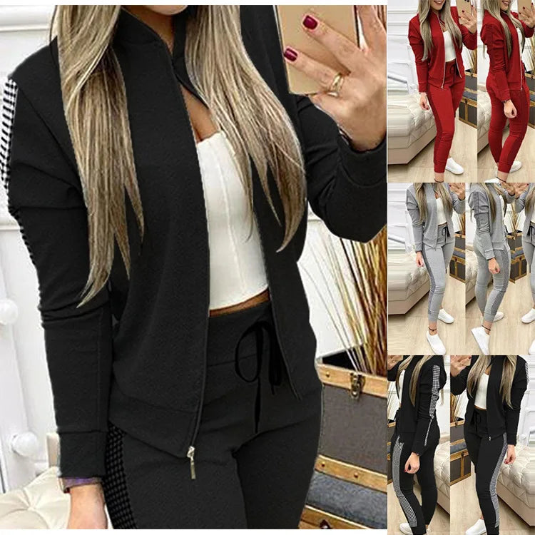 Women's Tracksuit Set Zipper Jacket & Striped Side Jogger Pants Casual Sportswear Two-Piece Outfit 2026 New Fashion