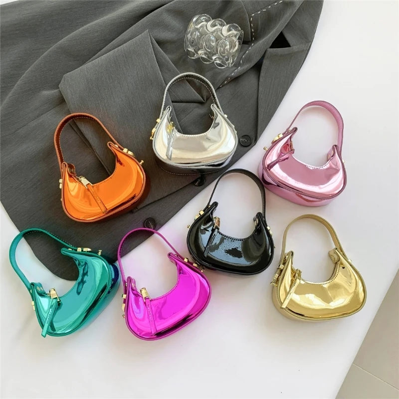 Lacquered PU Mini Bag With Sculpted Silhouette — Candy Pink | KIMLUD