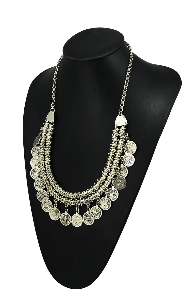 Collar Necklace - Big Chunky - Tibetan Silver - Silver | KIMLUD
