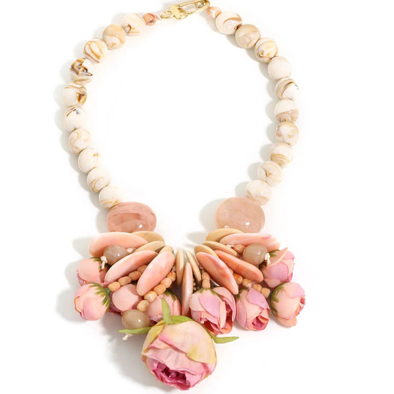 Statement Elegant Acrylic Floral Necklace — Gold | KIMLUD