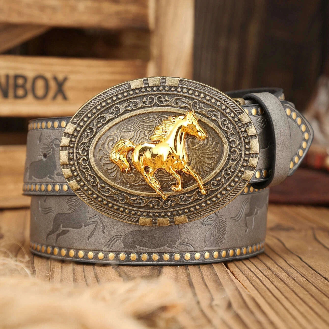 KIMLUD, A Western-buckle PU belt suitable for both men and women, a unique and retro brown belt (with perforated nails included), KIMLUD Womens Clothes