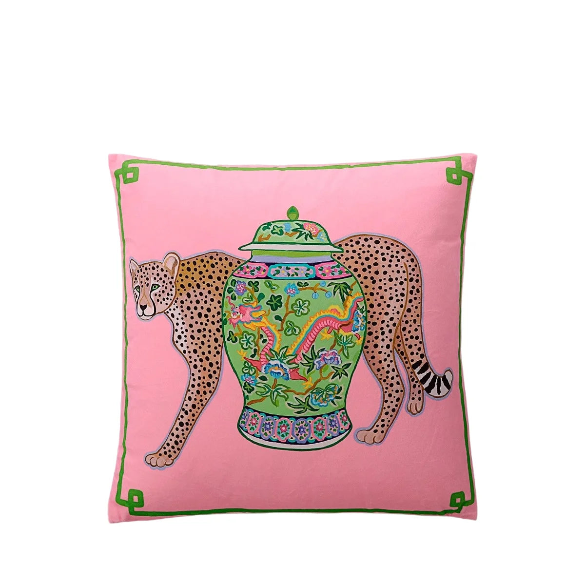 Pink Chinoiserie Pillow Covers 16x16 Inch Traditional Style Bird Dog Floral Vase Decorative Throw Pillow Case Velvet Double Side