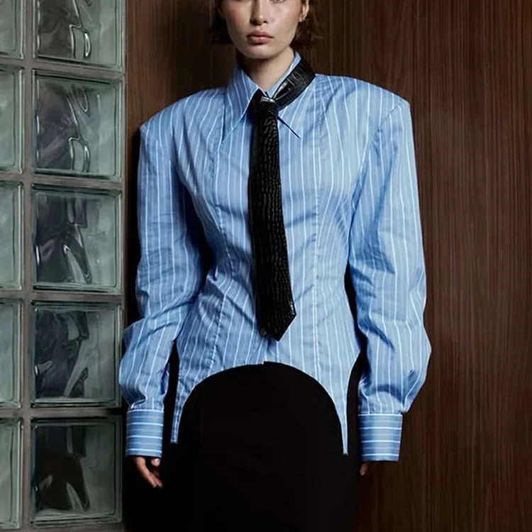 Stripe Printed Shirt Long Sleeve — Light Blue | KIMLUD