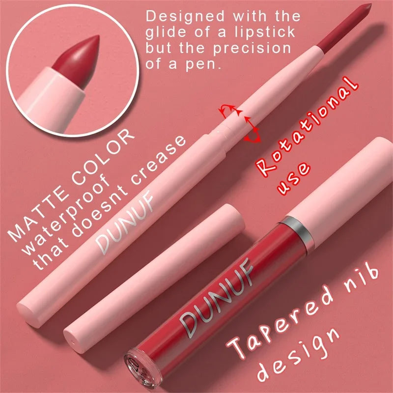 12 Color Matte Lip Liner Pencil Lip Gloss Set Waterproof Lipliner Pen Red Brown High Pigmented Lip Glaze Lips Cosmetics Makeup