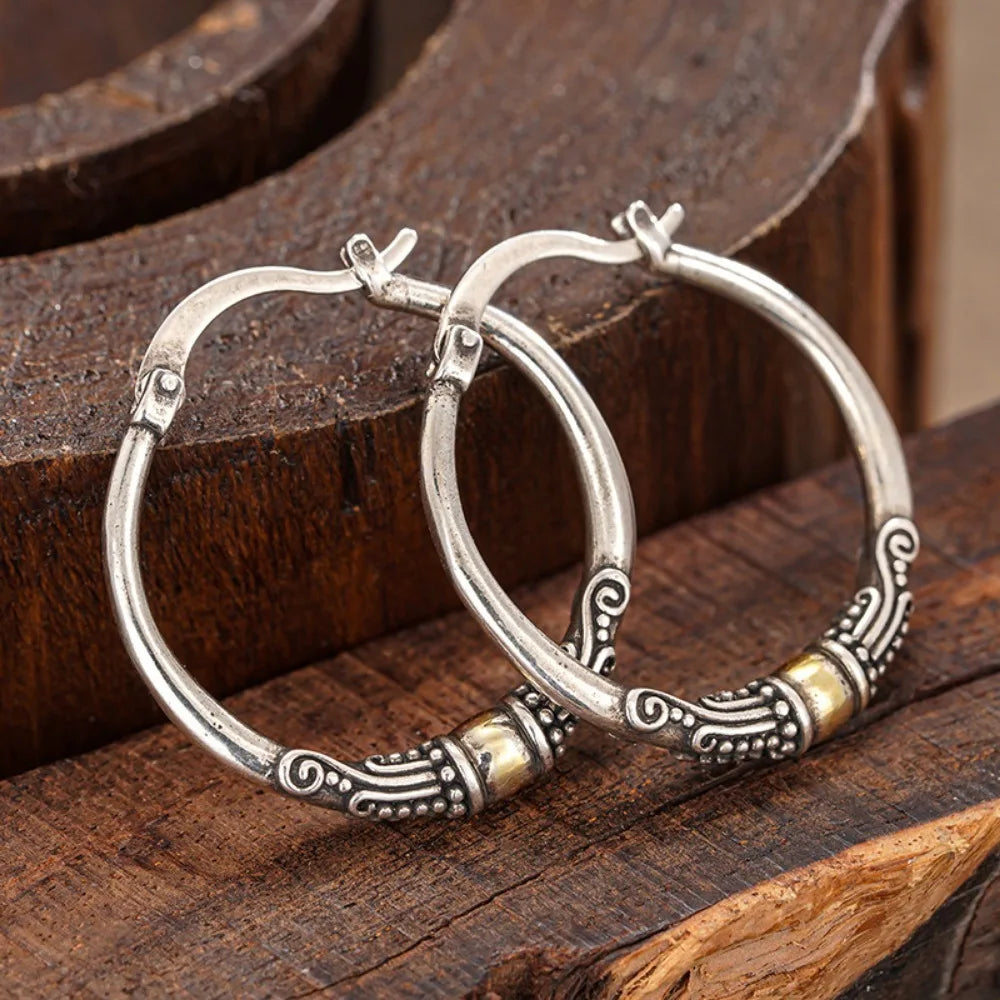 Hoop Earrings – Retro Ethnic Geometric – Cubic Zirconia | KIMLUD