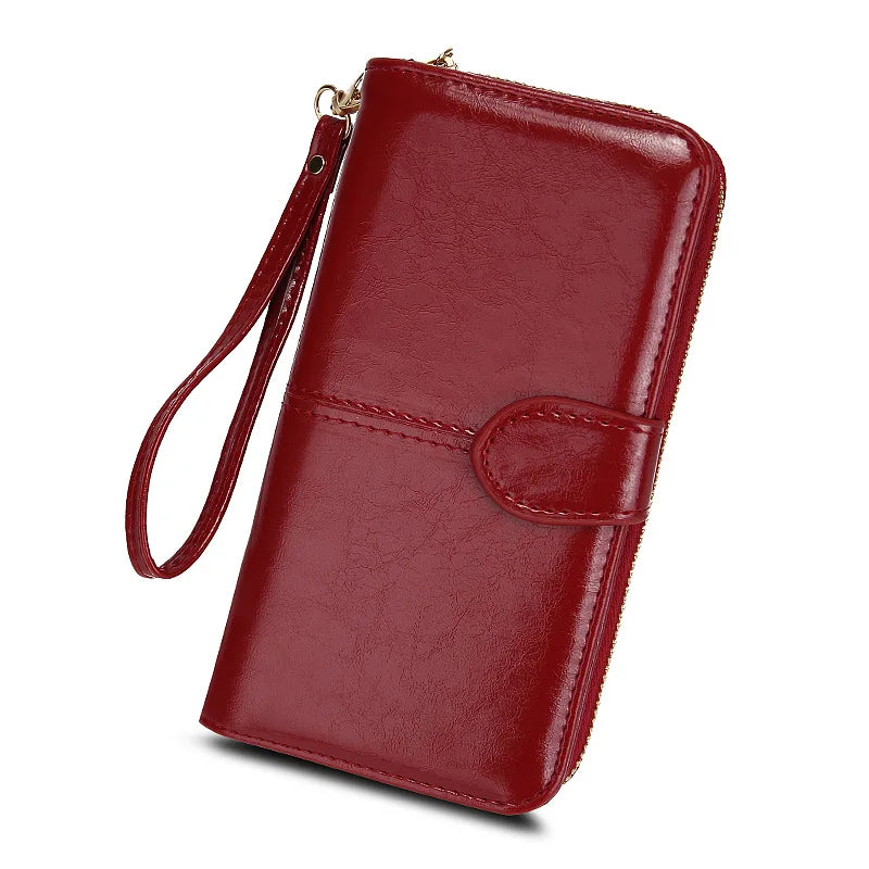 HOMEFISH Vintage Oil Wax PU Leather Clutch Wallet Large Capacity Phone Purse Ladies Wristband Simple Card Holder Pouch Bag
