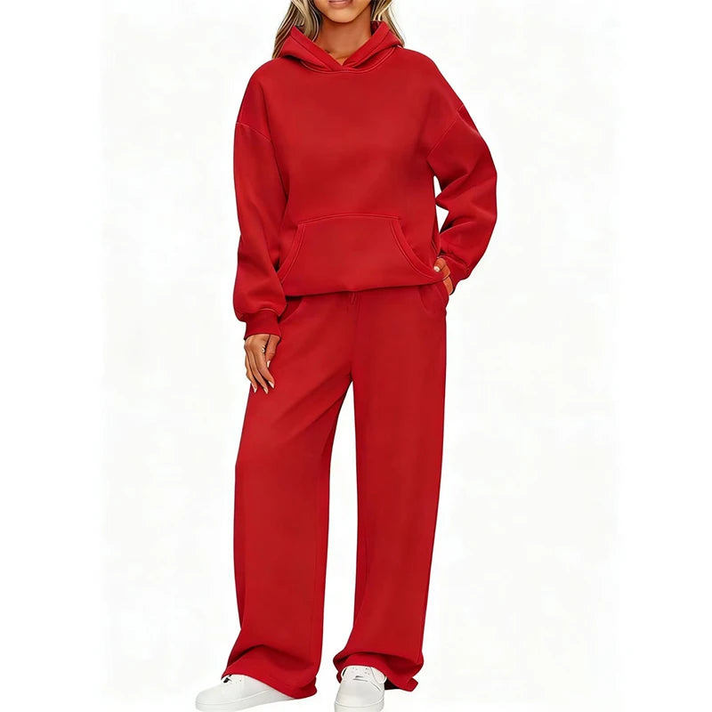 Terry Knit Hoodie Two-Piece Set Relaxed — Black | KIMLUD