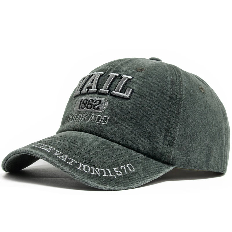 Cotton Baseball Cap VAIL Letter Embroidered — Black | KIMLUD