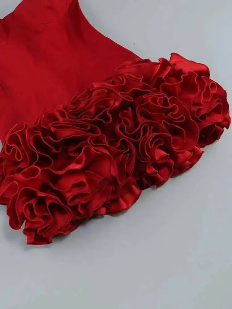 Backless Dress Patchwork Lace-Up Short With Appliques — Red | KIMLUD