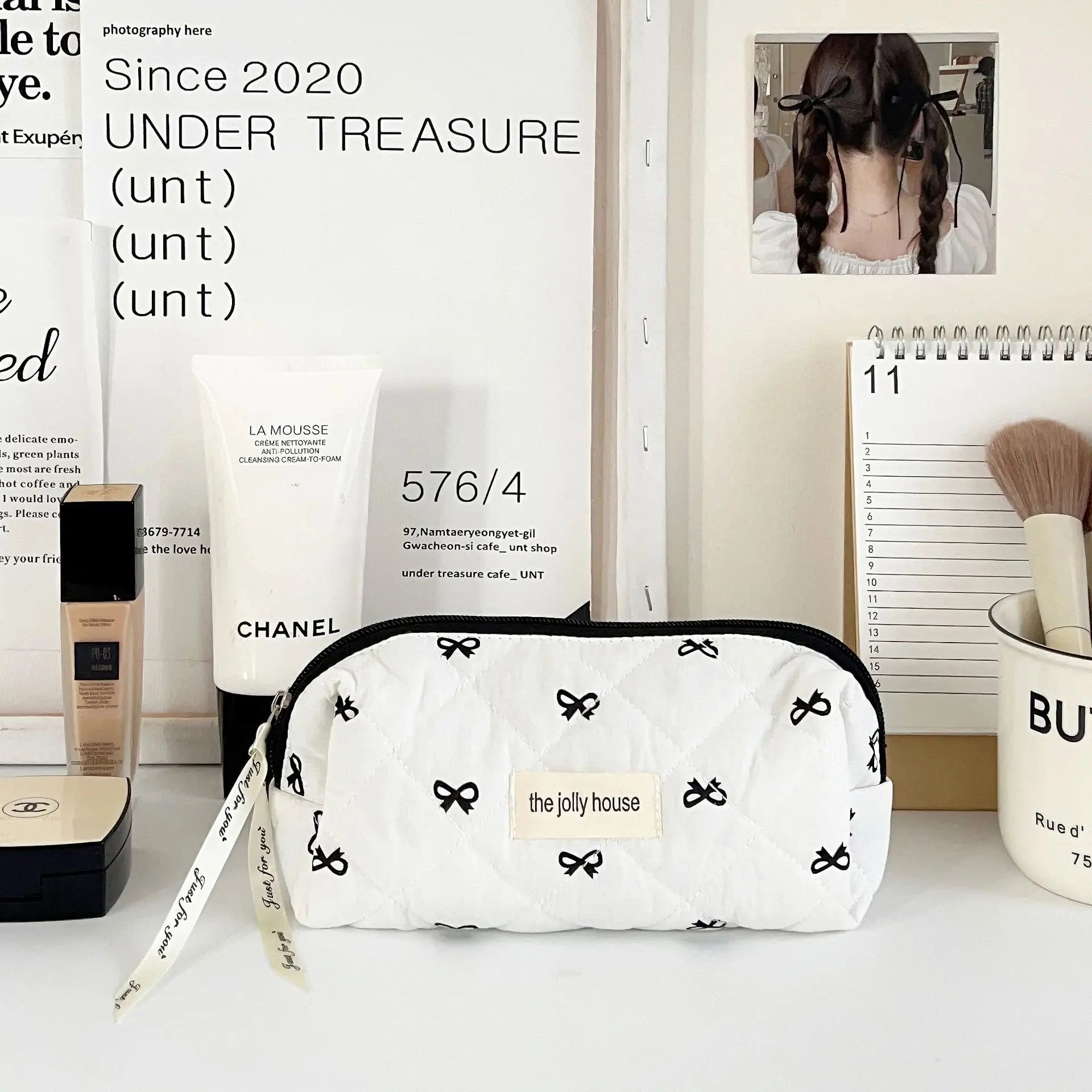 Women's Zipper Cosmetic Bag Organizer Flower Quilting Cotton Makeup Bag Female Cloth Handbag Portable Toiletry Case Girls Travel