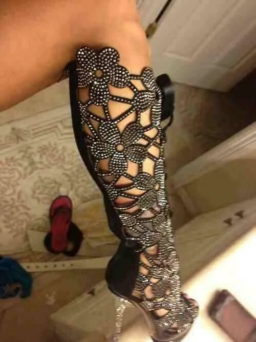 Knee-High Boots – Rhinestone Embellishment – Hollow Out – | KIMLUD