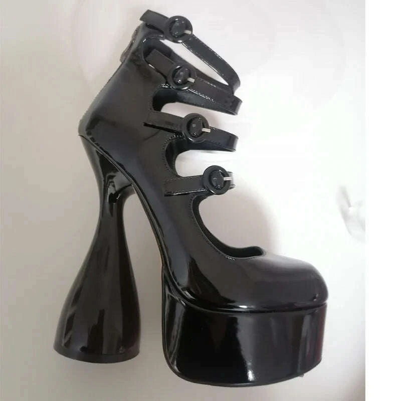 KIMLUD, Onlymaker Platform High Heels Strange Style Heels Buckle Decoration Patent Leather Ankle Strap Spring Autumn Fashion Sandals, KIMLUD Womens Clothes