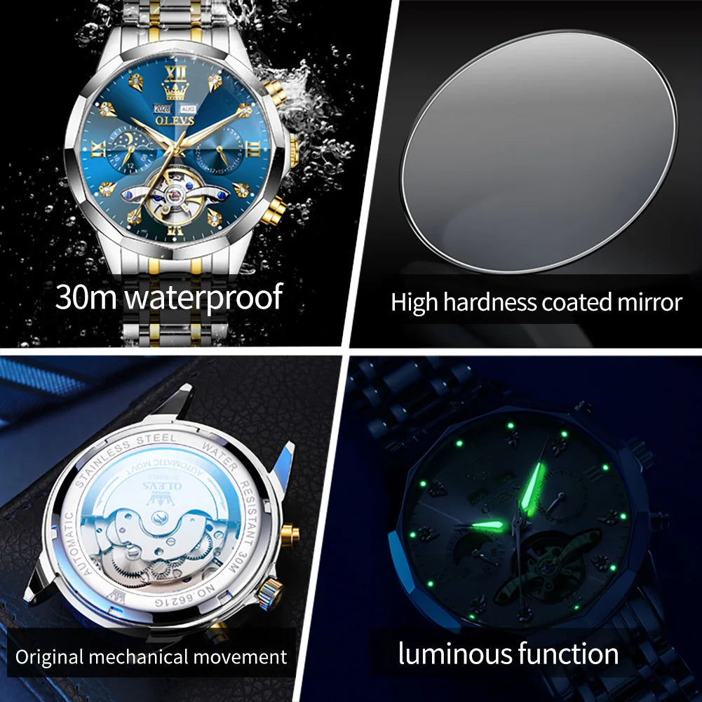 OLEVS 6621 Men Watch Top Brand Moon Phase Watch for Men Dual Calendar Display Original Watches NEW