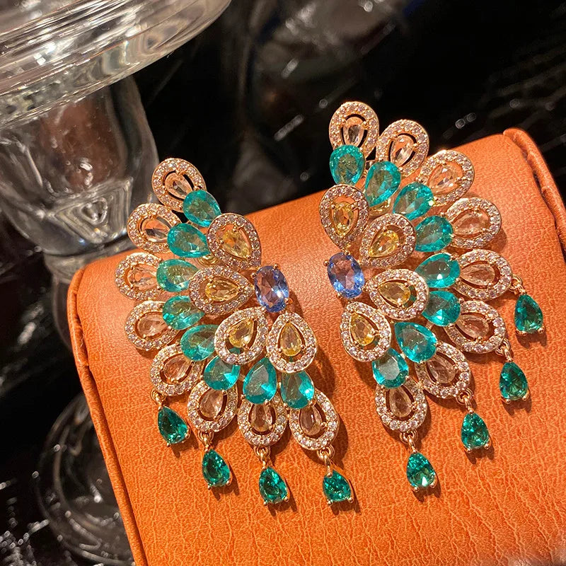 Copper Earrings Drop Zircon Crystals — Crystal | KIMLUD