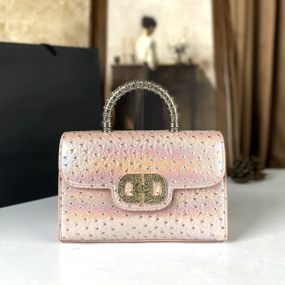 Advanced ostrich pattern diamond inlaid women's handbag new fashionable high-end shoulder crossbody bag