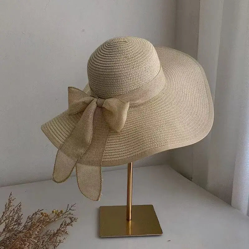 Polyester Wide Brim Foldable Hat — Natural | KIMLUD