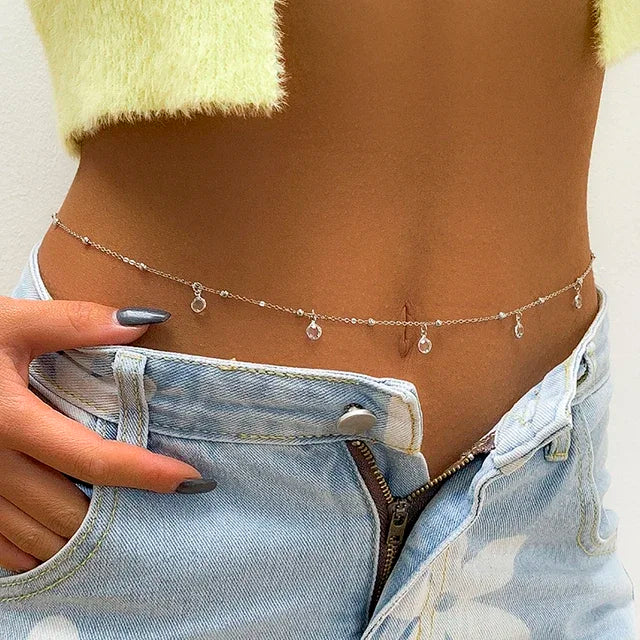 Gold-Tone Double-Layer Belly Chain With Colorful Stones — Multicolor | KIMLUD