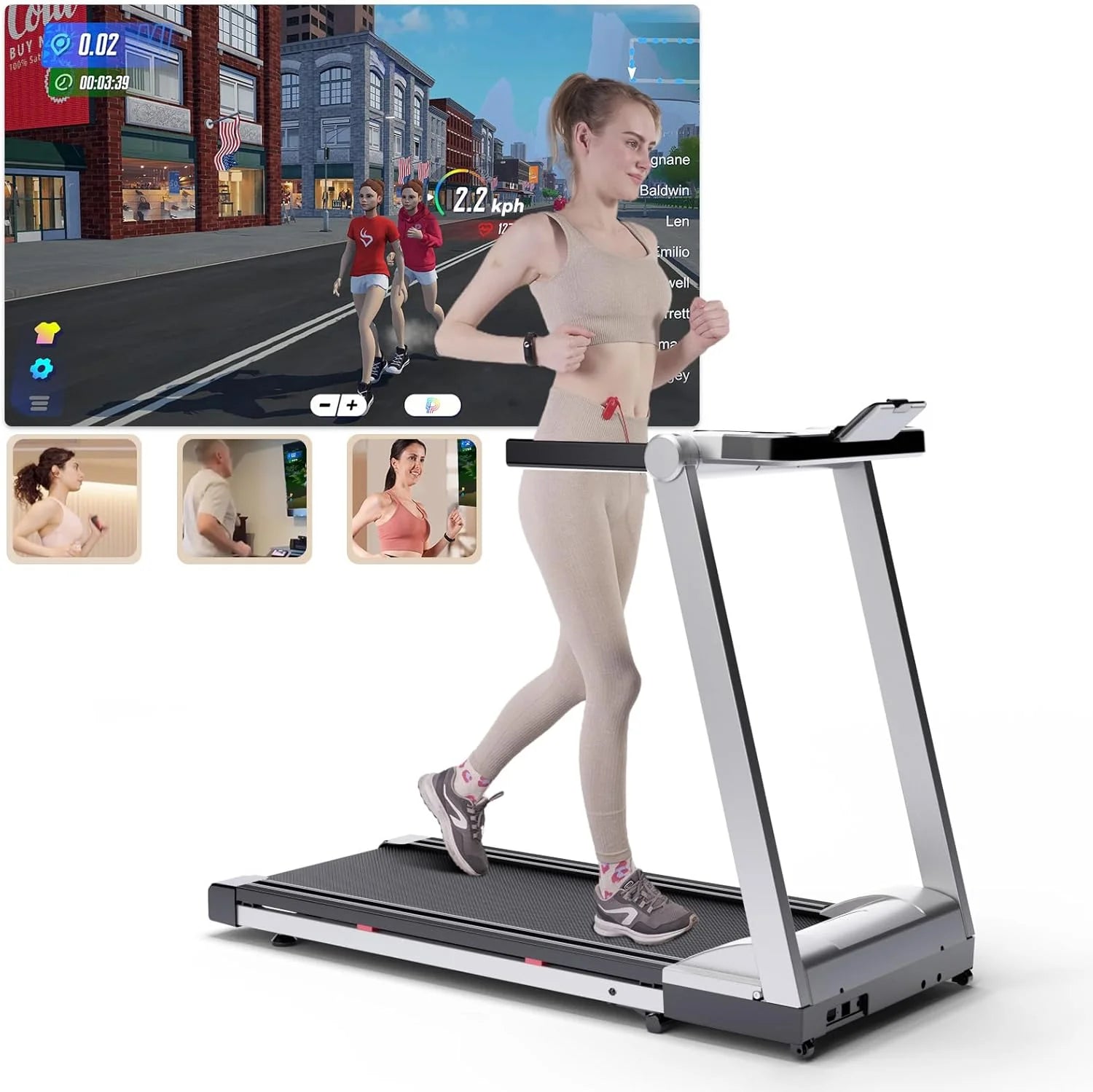 Foldable Treadmill Walk Pad With Incline 3.5HP 10MPH Quiet Motor Bluetooth App Data — Slate-Gray | KIMLUD