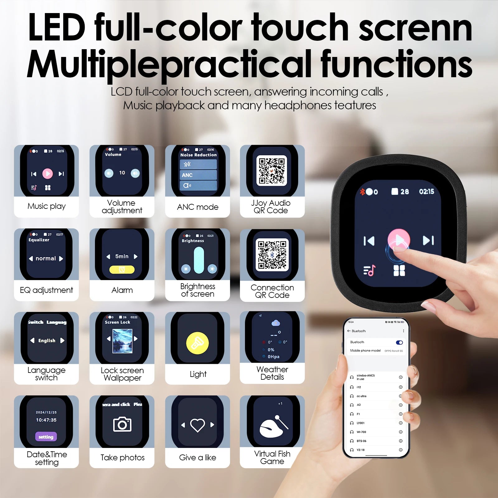 KIMLUD, Siindoo NEWEST ANC930Plus Hybrid ANC Wireless Headphone, With Multi Magnetic Touch Control LED Screen AND APP Download 1GB MP3, KIMLUD Womens Clothes