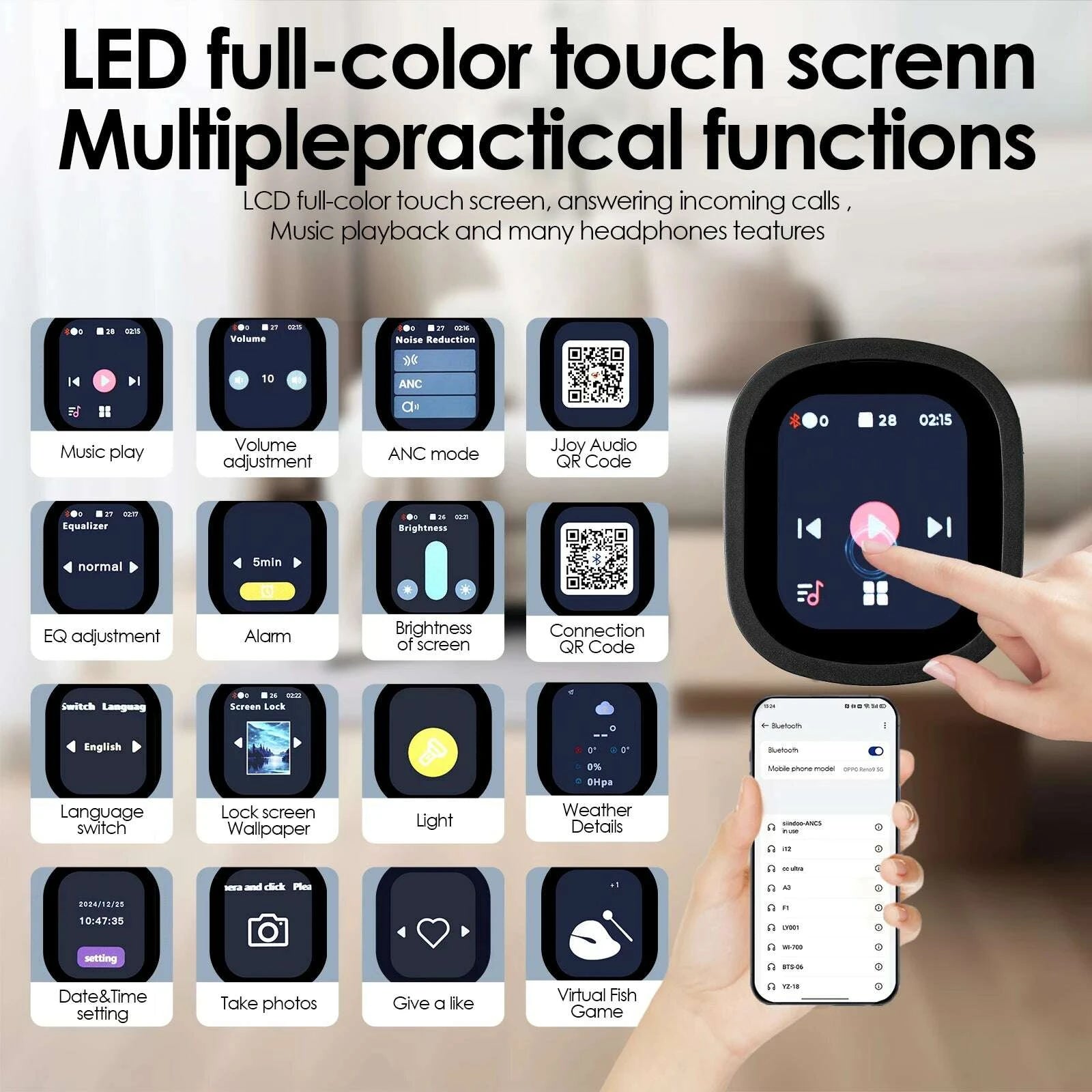 KIMLUD, Siindoo NEWEST ANC930Plus Hybrid ANC Wireless Headphone, With Multi Magnetic Touch Control LED Screen AND APP Download 1GB MP3, KIMLUD Womens Clothes