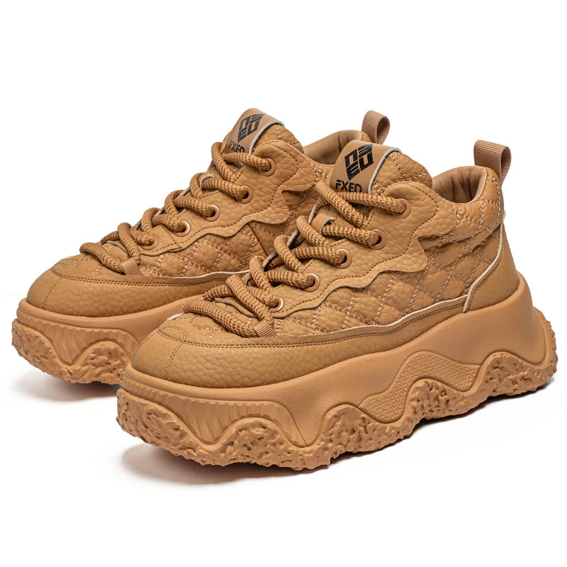 Chunky Sneaker Men Designer Winter Plush Warm Punk Board Shoes Fashion Casual Leather Height Increased Flat Platform Sport Shoes