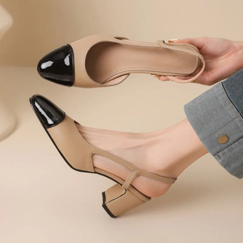 Big Size 45 Women Slingbacks Shoes High Heels Thick High Heel Leather Mixed Colors Pumps Ladies