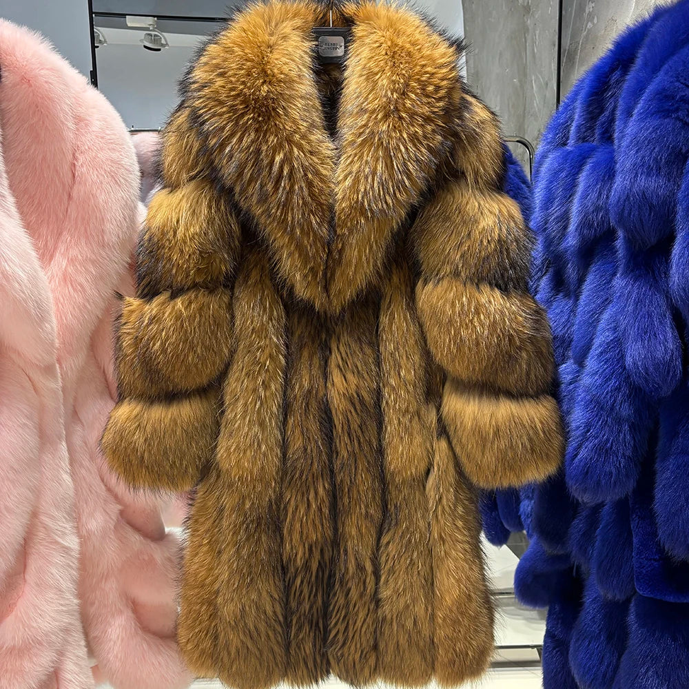 KIMLUD, YOLOAgain 2025 Winter Warm Long Luxury Real Fox Fur Jacket Coat Women 120cm length, KIMLUD Womens Clothes