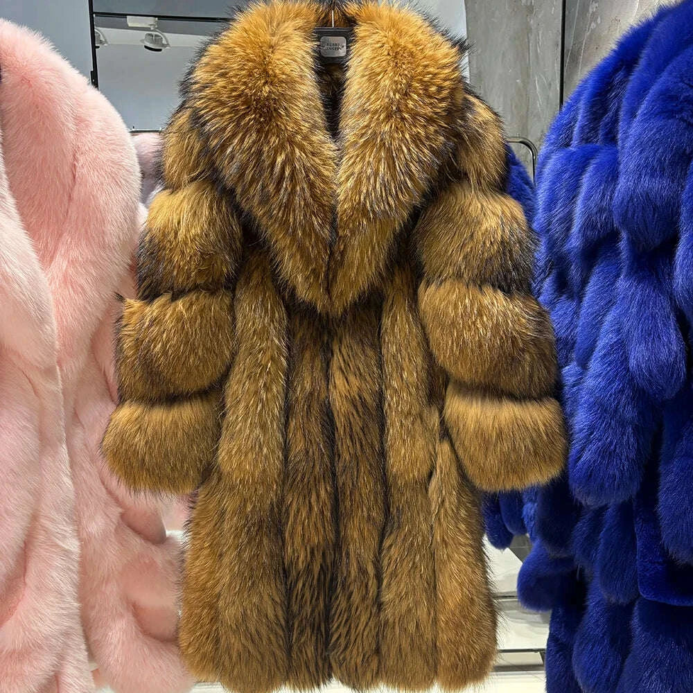 KIMLUD, YOLOAgain 2025 Winter Warm Long Luxury Real Fox Fur Jacket Coat Women 120cm length, KIMLUD Womens Clothes