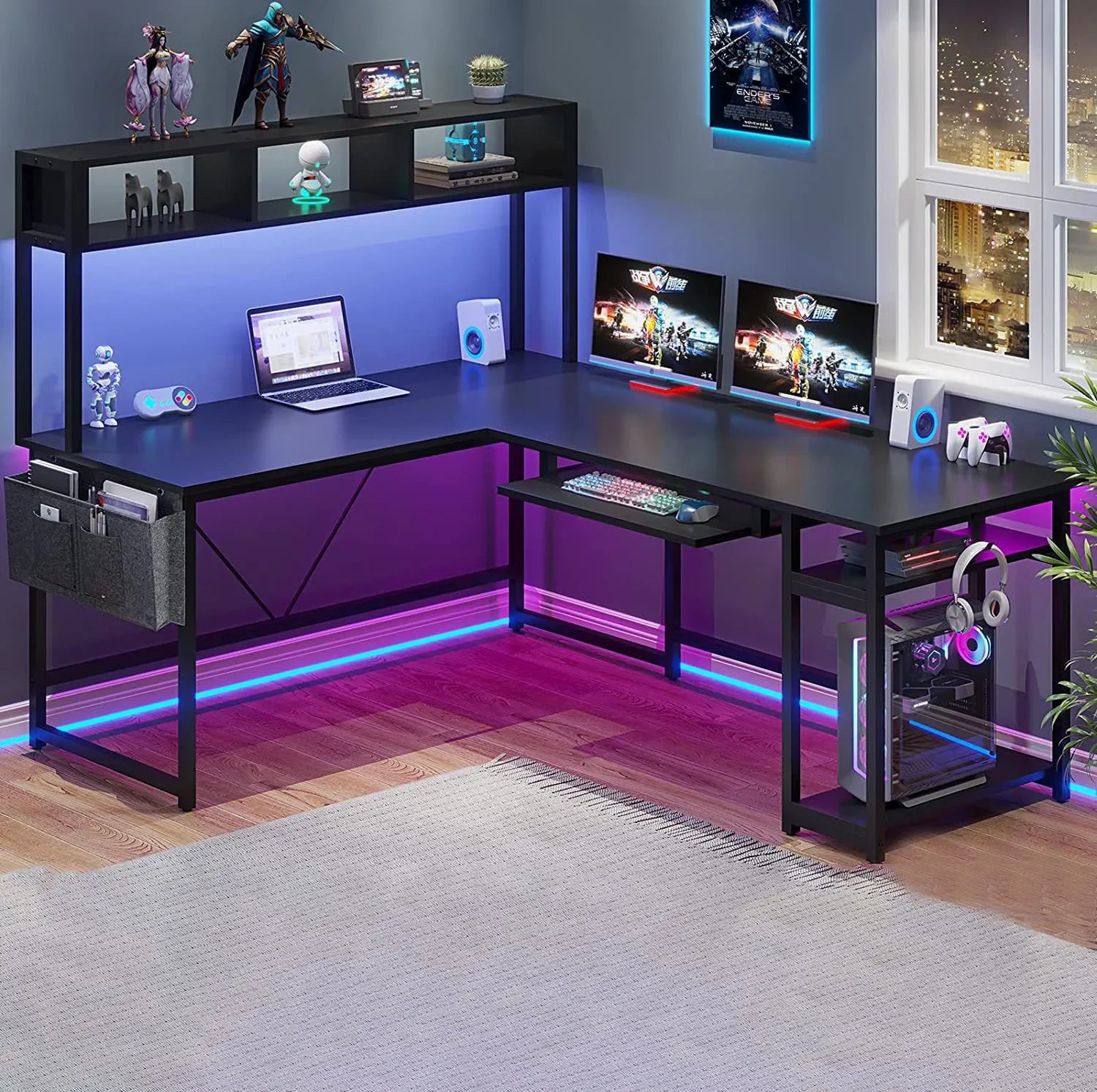 -Factory Furniture Wholesale Customization Large Cheap L-Shaped Simple Computer Desk With Shelf For Office Home