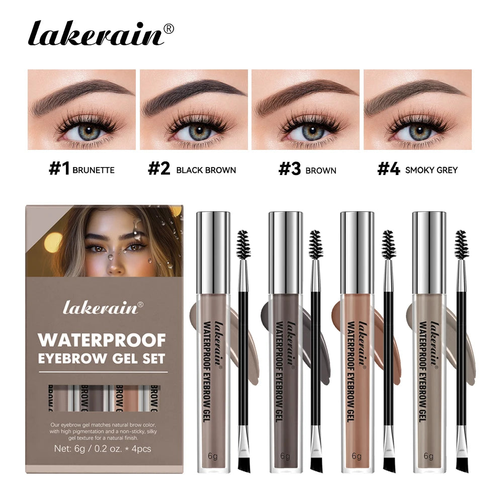 Waterproof Eyebrow Tint Gel Sweatproof Silky Texture Natural Look Long Wearing For Brunette Black Brown And Smoky Grey 4 Colors
