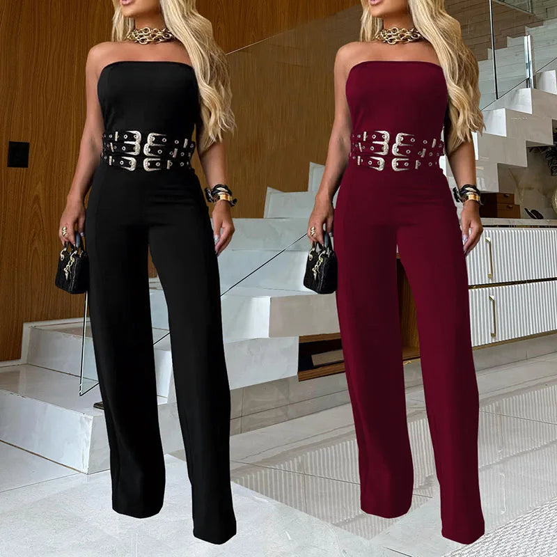 Sleek Off Shoulder Solid Jumpsuit — Black | KIMLUD