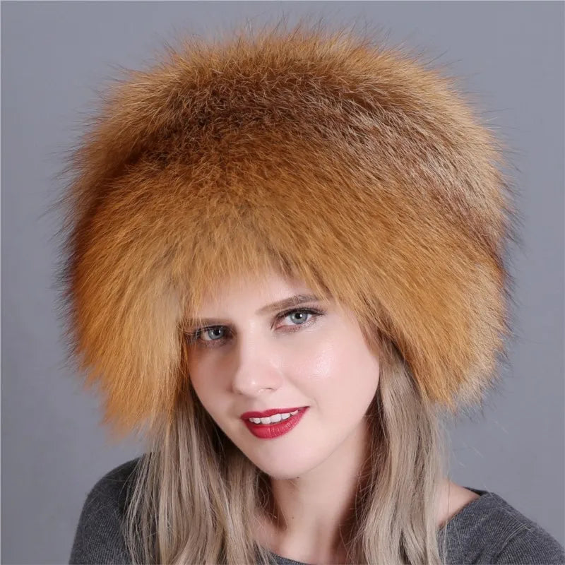 Fur hat for ladies thickened warm ear-protecting with tail snow and wind trendy