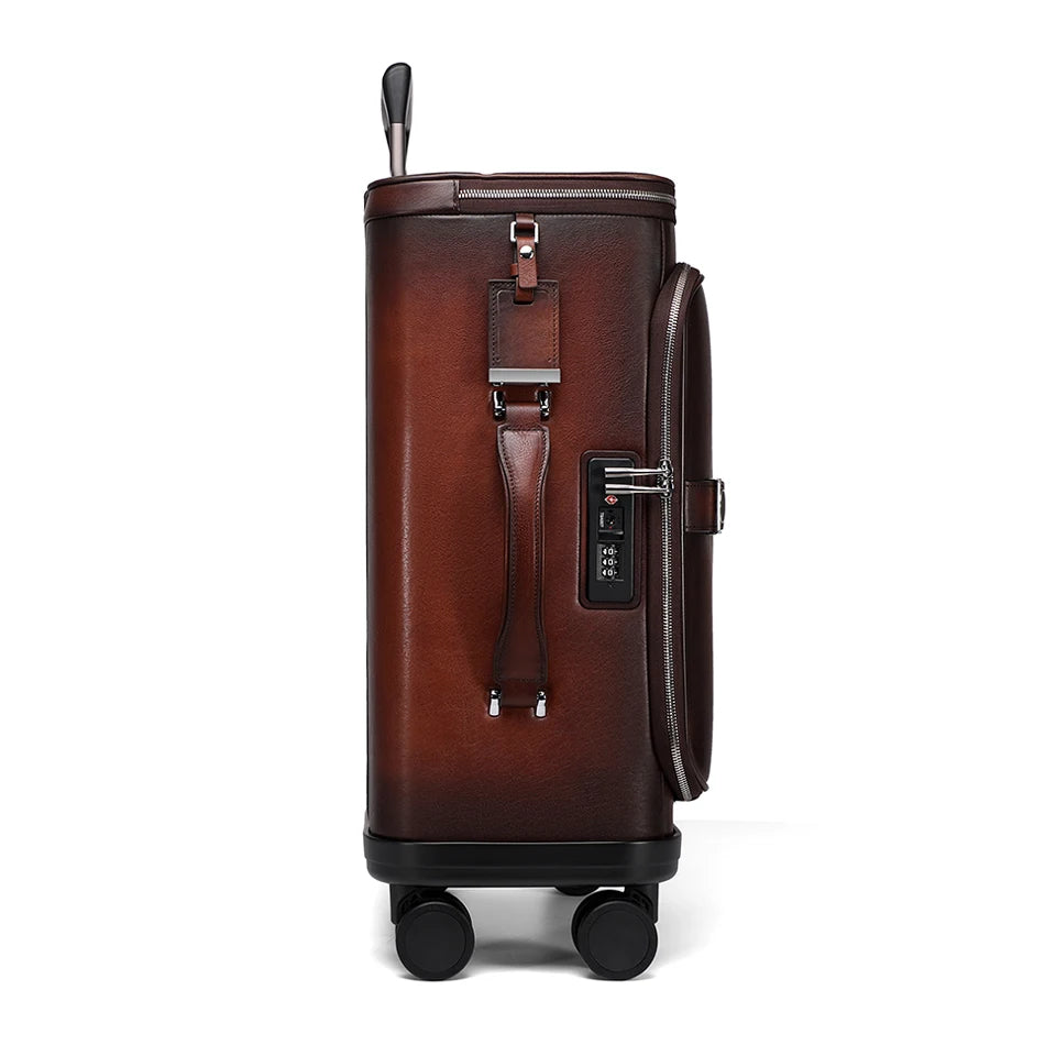 Cowhide Leather Suitcases Hard Shell — Black | KIMLUD