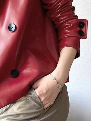 Modigirl Autumn Winter Red Faux Leather Jackets Women 2024 New Outwear Long Sleeves PU Leather Short Coats Outwear for Female