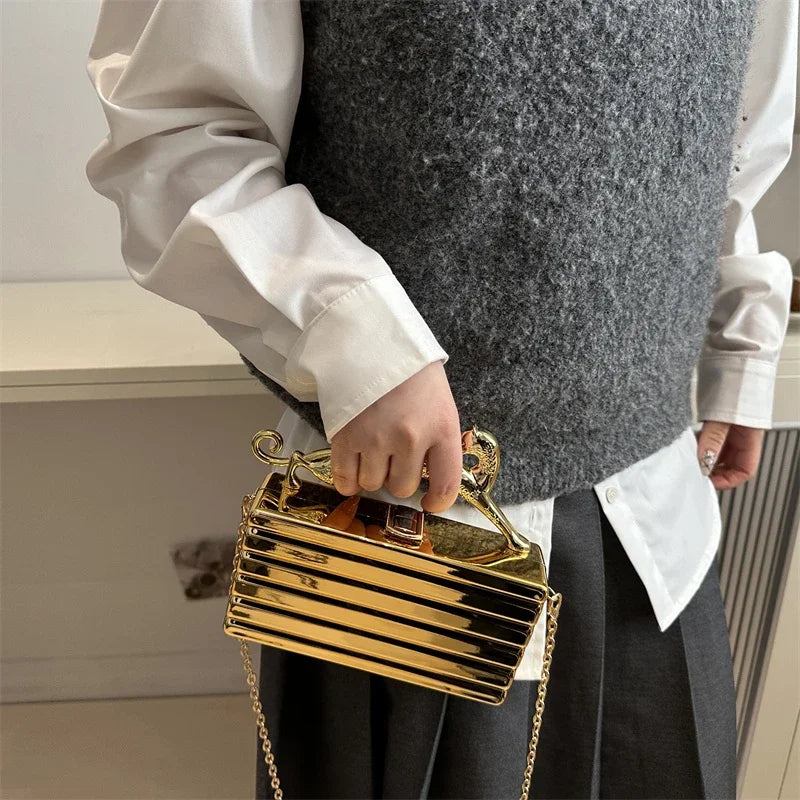 Luxury Acrylic Chain Mini Clutch — Gold Silver | KIMLUD