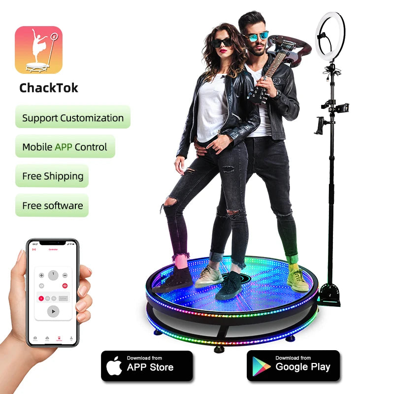 CHACKTOK 360 Photo Booth Machine for Parties 360 Spin Camera Booth with Extra Logo Customization Software APP Remote Automatic