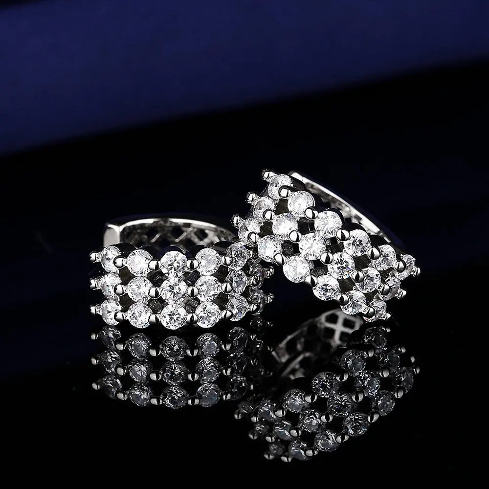 Silver-Toned Copper Oval Zircon Halo Stud Earrings — Sapphire Blue | KIMLUD