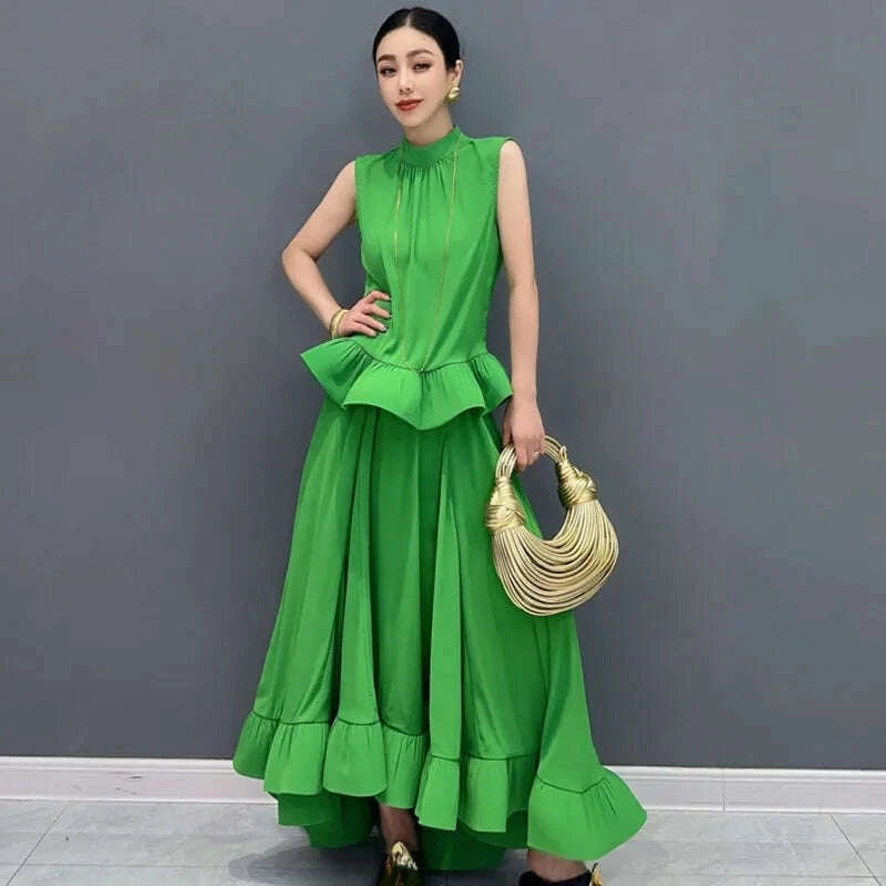 vefadisa-newest-2025-summer-green-women-sets-sleeveless-ruffle-edge-top-large-hem-long-skirt-two-pieces-dress-sets-hlx064-kimlud-kimlud-33915524