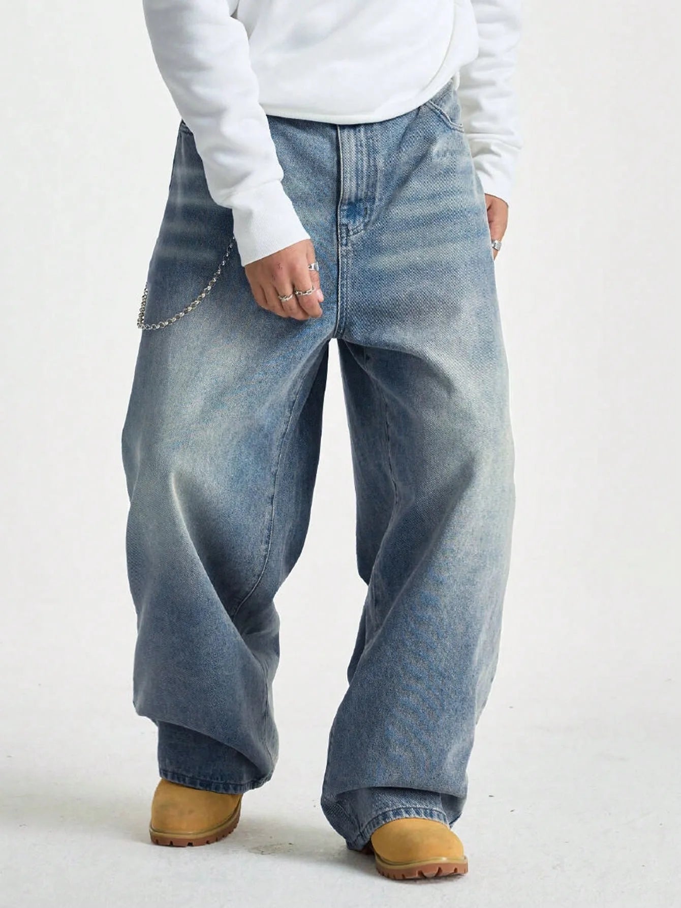Brushed Denim Wide Pants Loose Fit Cargo Pockets HipHop Style — Black | KIMLUD