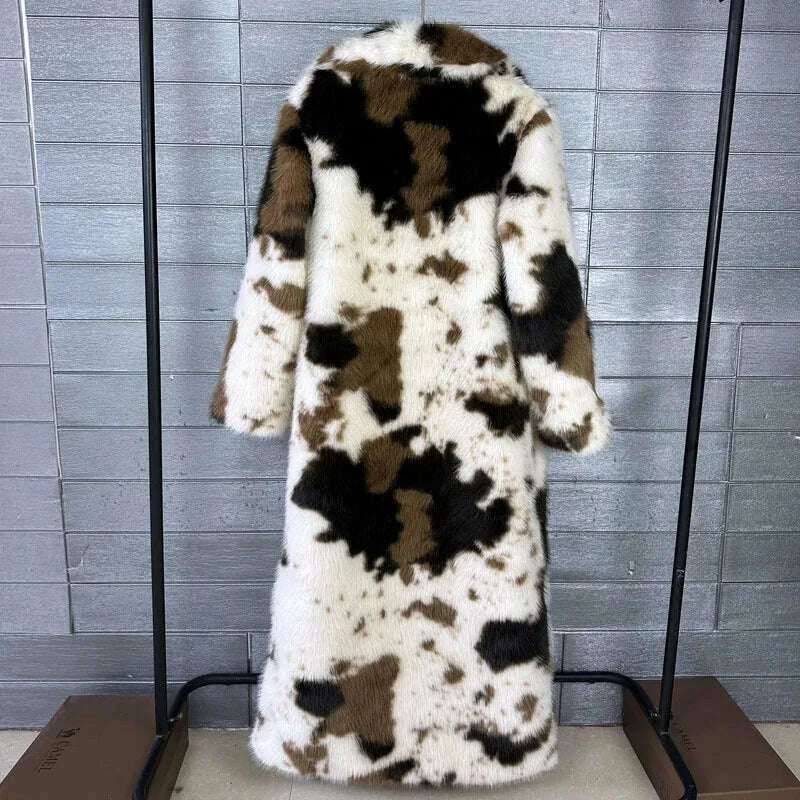 KIMLUD, DEAT 2025 Winter New Fashion Thick Faux Fox Fur Coat For Women Contrast Color Suit Collar Warm Overcoat Female Trendy 11A06744, KIMLUD Womens Clothes