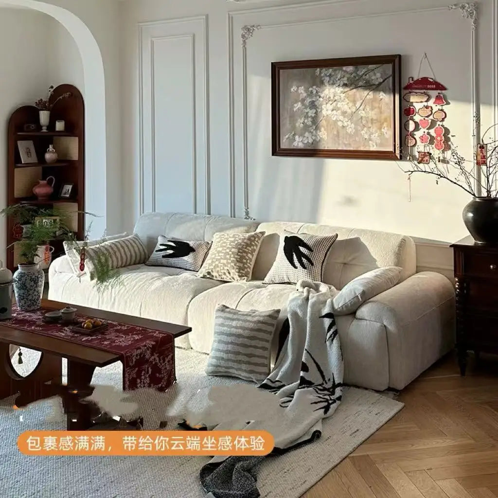 Nordic Modern Luxury Sofa With Puffs Futon Recliner — Cream | KIMLUD