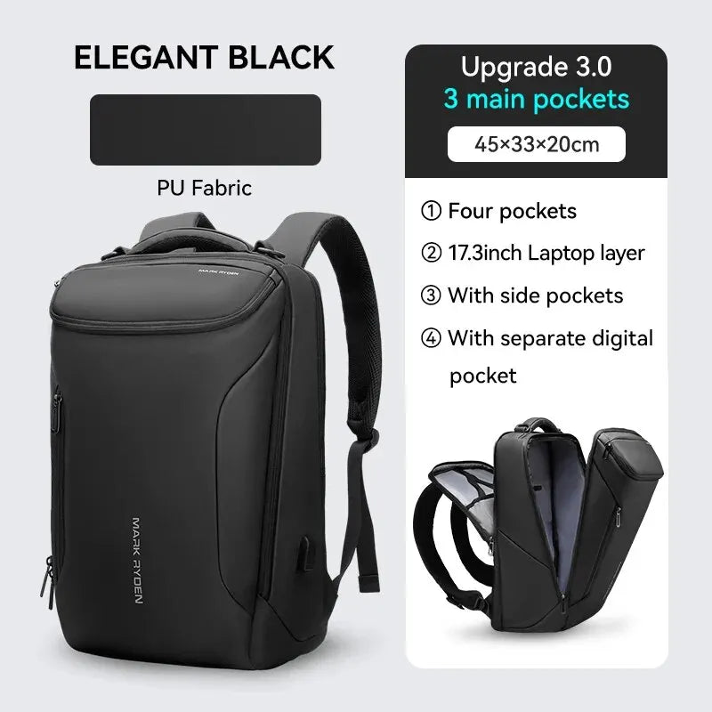MARK RYDEN Business Backpack for Men Waterproof and Travel Laptop Backpack with USB Charging, Fits 17 Inch Laptop and Tech Gear