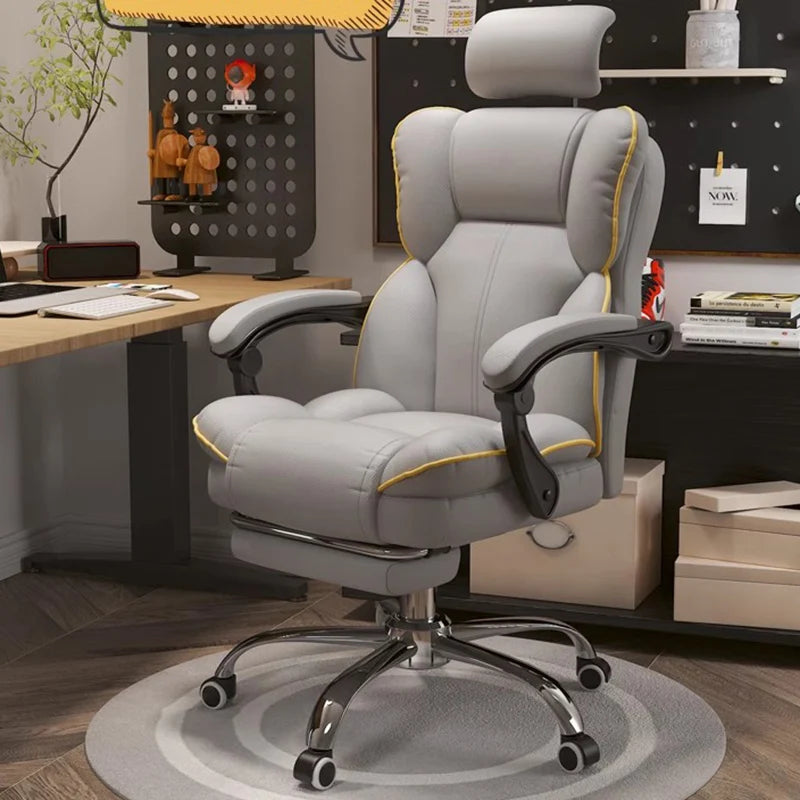PU Leather Ergonomic Office Chair On Wheels Blush Piping — Cream Ivory | KIMLUD